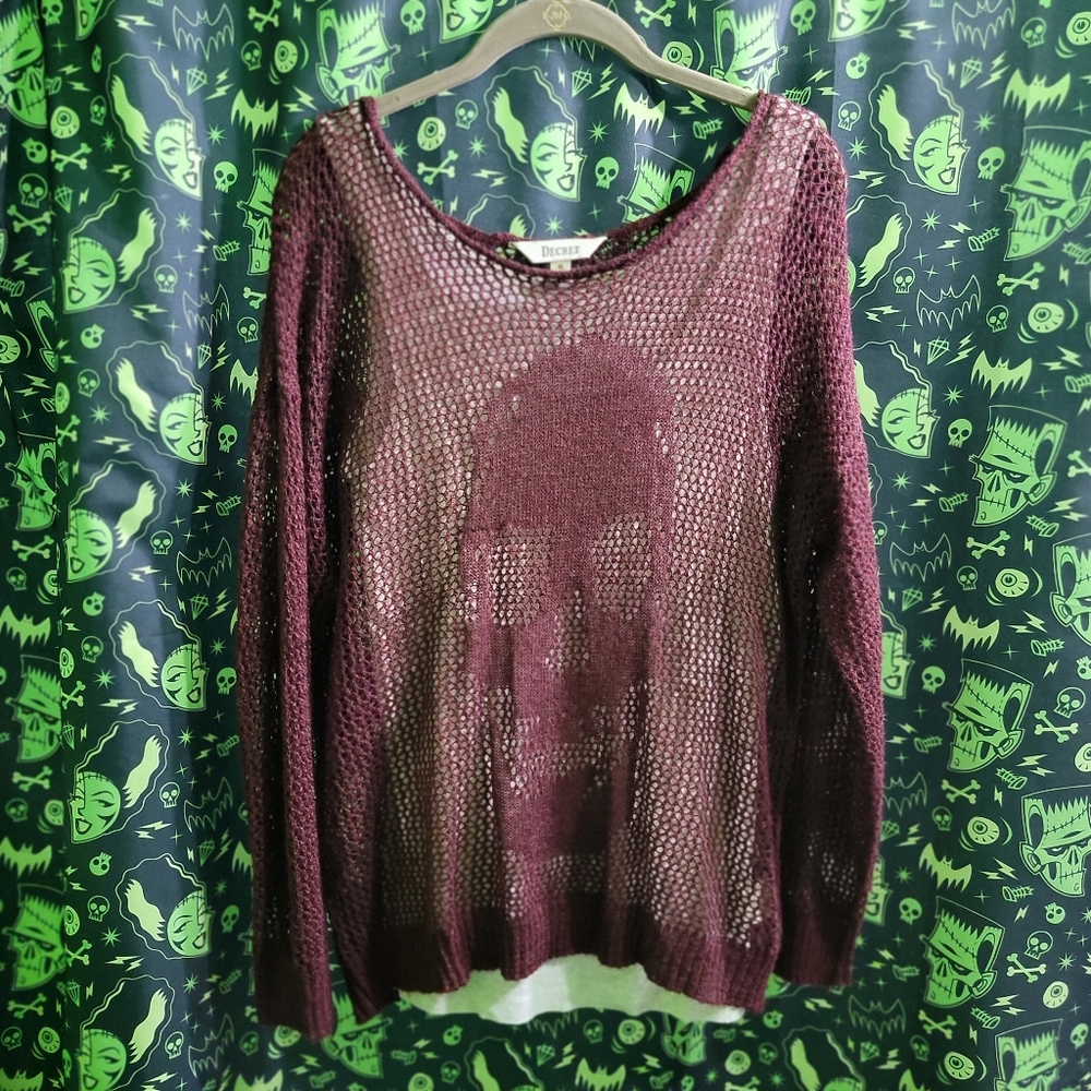 Burgundy Skull Knit Crochet Sweater (Tank Top Not Included)